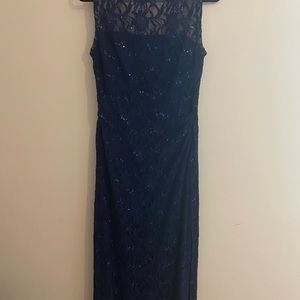 Lauren by Ralph Lauren sleeveless navy beaded long dress.